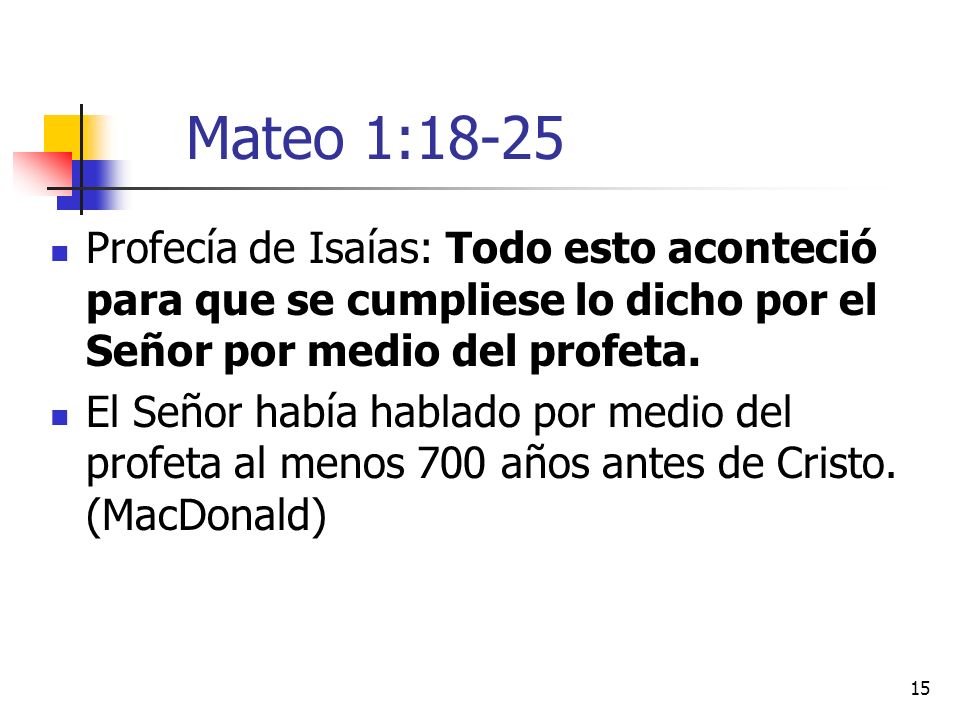 Mateo 1:18-25 Profecía de Isaías: Todo esto aconteció para que se cumpliese lo dicho por el Señor por medio del profeta.