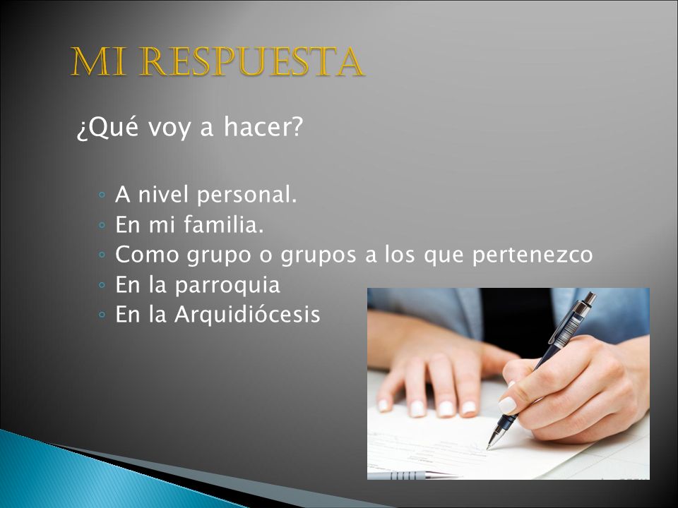 Mi Respuesta ¿Qué voy a hacer A nivel personal. En mi familia.