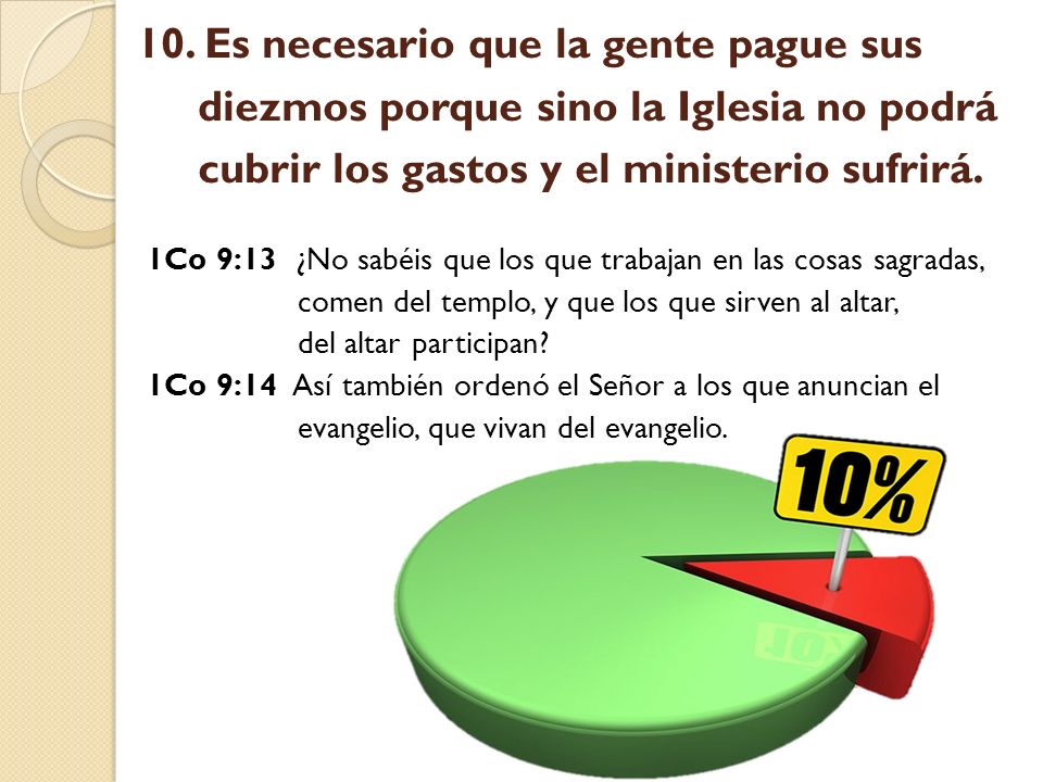 10. Es necesario que la gente pague sus diezmos porque sino la Iglesia no podrá cubrir los gastos y el ministerio sufrirá.