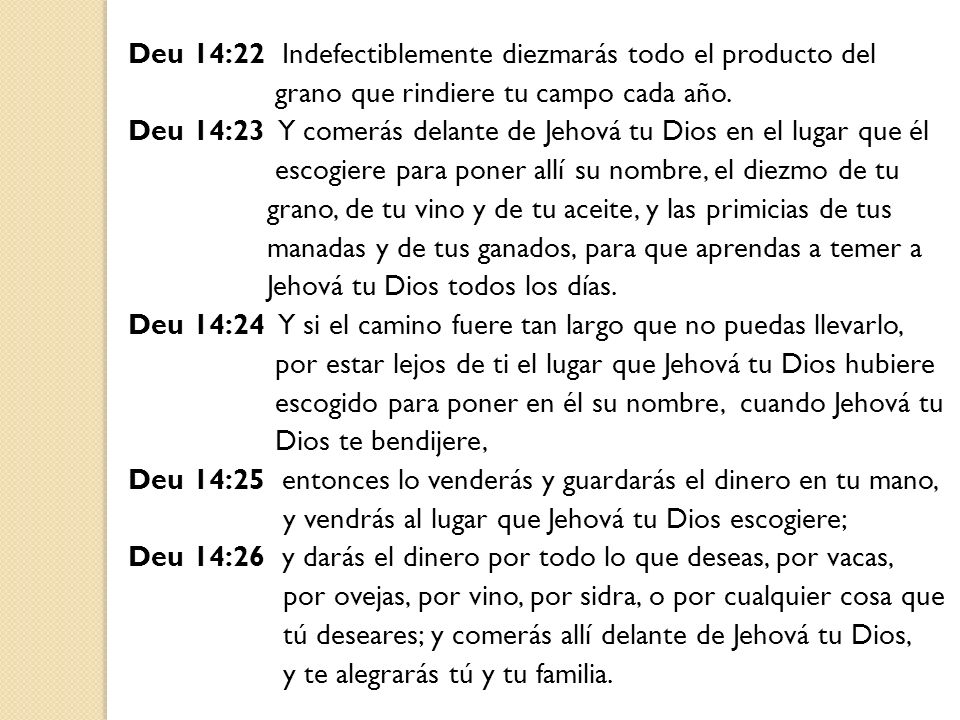 Deu 14:22 Indefectiblemente diezmarás todo el producto del