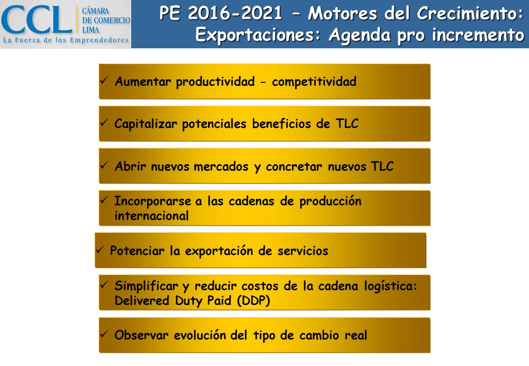PE – Motores del Crecimiento: Exportaciones: Agenda pro incremento