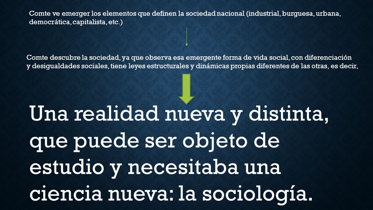Comte ve emerger los elementos que definen la sociedad nacional (industrial, burguesa, urbana,
