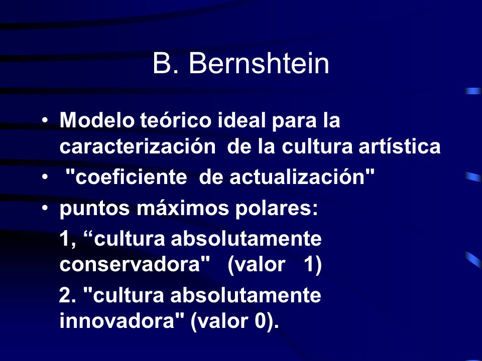 B. Bernshtein Modelo teórico ideal para la caracterización de la cultura artística. coeficiente de actualización