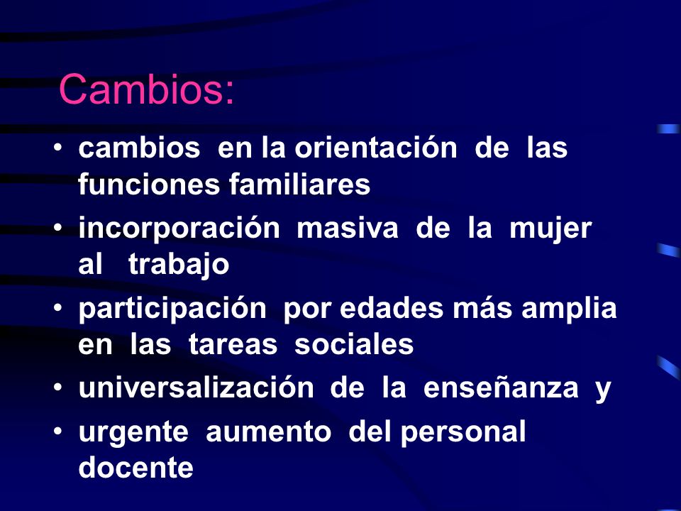 Cambios: cambios en la orientación de las funciones familiares