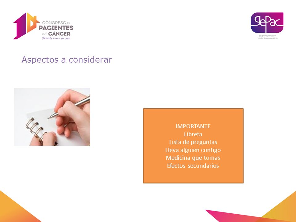 Aspectos a considerar IMPORTANTE Libreta Lista de preguntas
