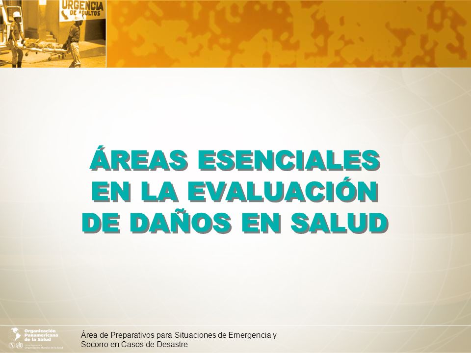 ÁREAS ESENCIALES EN LA EVALUACIÓN DE DAÑOS EN SALUD