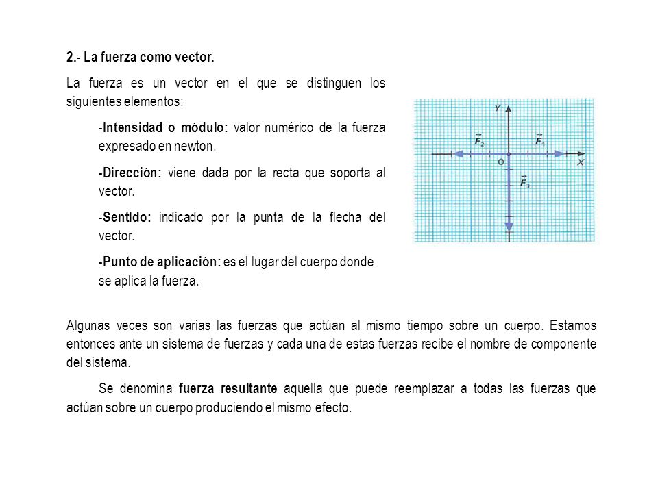 2.- La fuerza como vector. La fuerza es un vector en el que se distinguen los siguientes elementos: