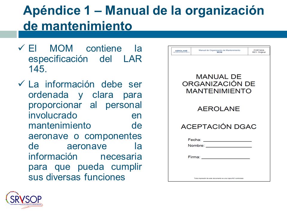 Apéndice 1 – Manual de la organización de mantenimiento