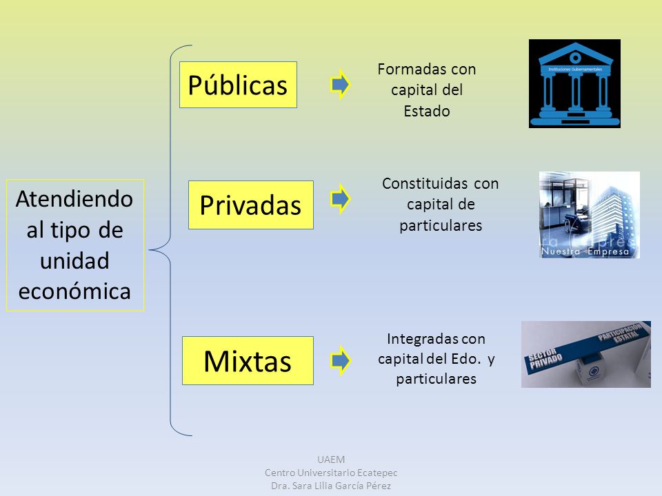 Mixtas Públicas Privadas Atendiendo al tipo de unidad económica