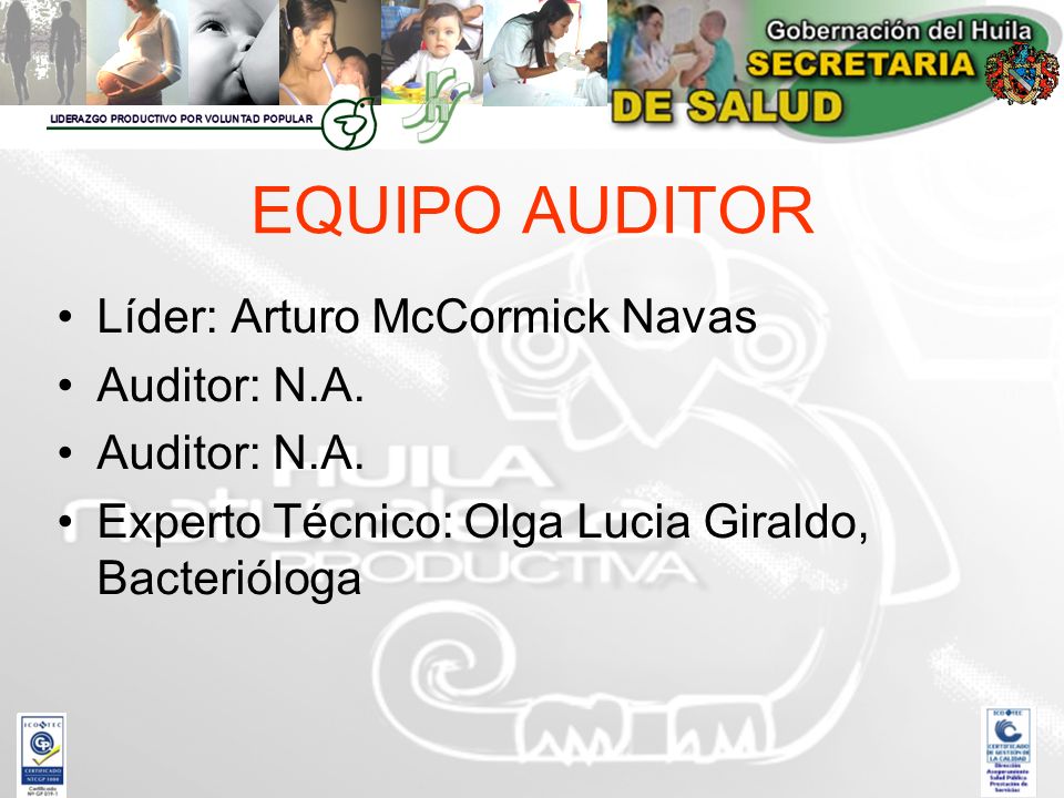 EQUIPO AUDITOR Líder: Arturo McCormick Navas Auditor: N.A.