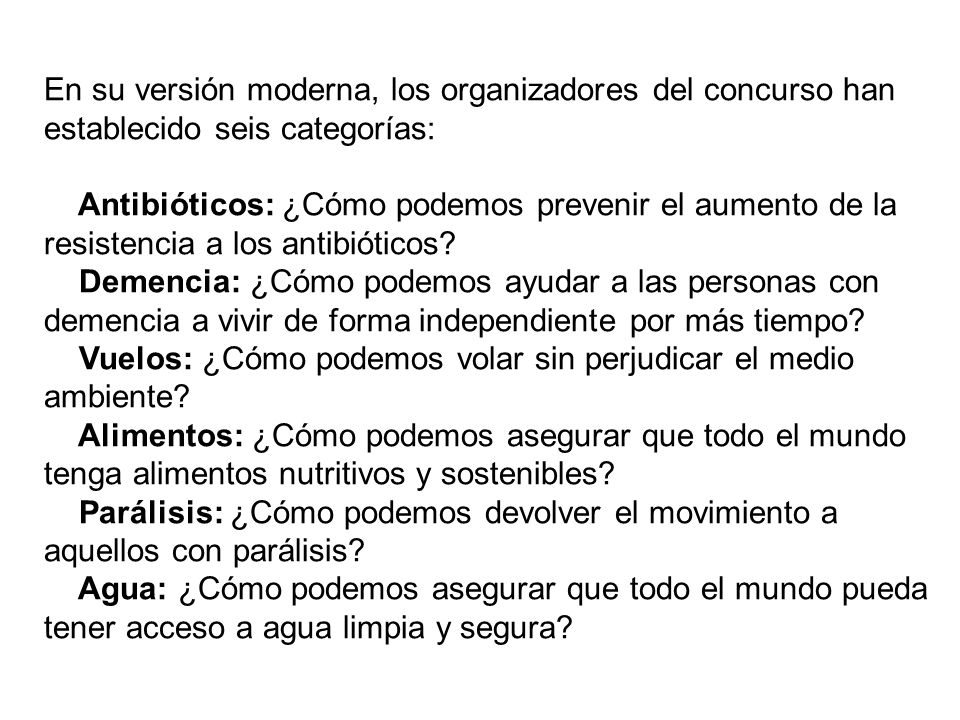 En su versión moderna, los organizadores del concurso han establecido seis categorías: