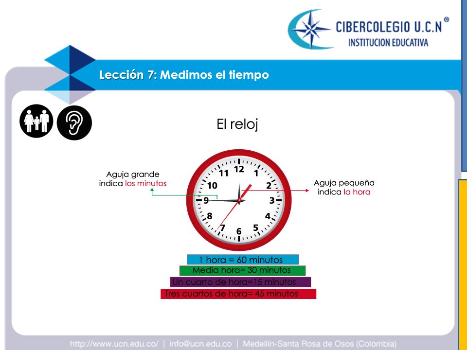 Texto alternativo: Reloj rojo sobre cuatro filas de colores que explican como se divide el tiempo.