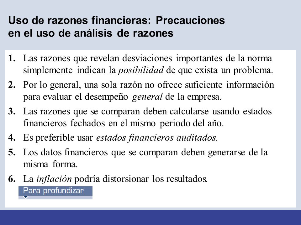 Uso de razones financieras: Precauciones en el uso de análisis de razones