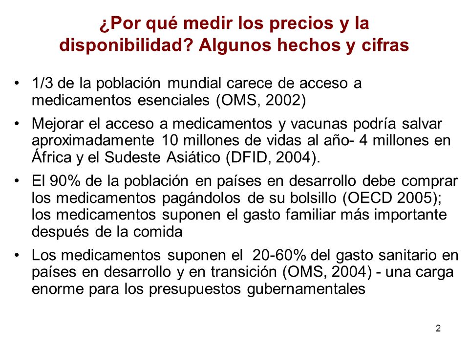 ¿Por qué medir los precios y la disponibilidad Algunos hechos y cifras