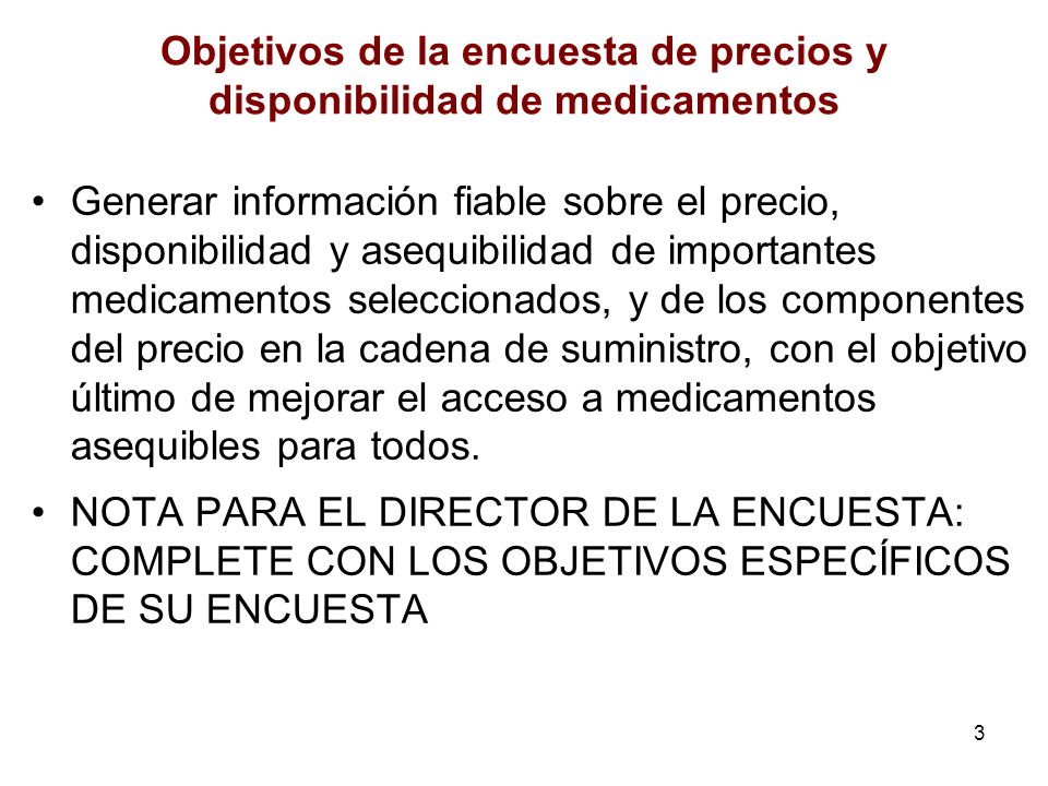 Objetivos de la encuesta de precios y disponibilidad de medicamentos