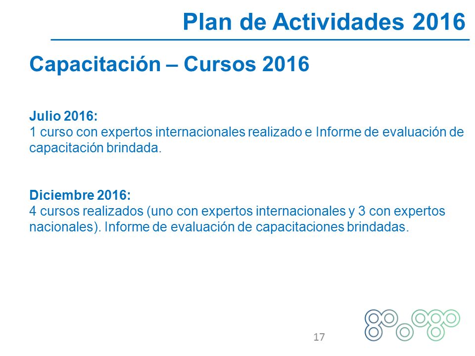 Plan de Actividades 2016 Capacitación – Cursos 2016 Julio 2016:
