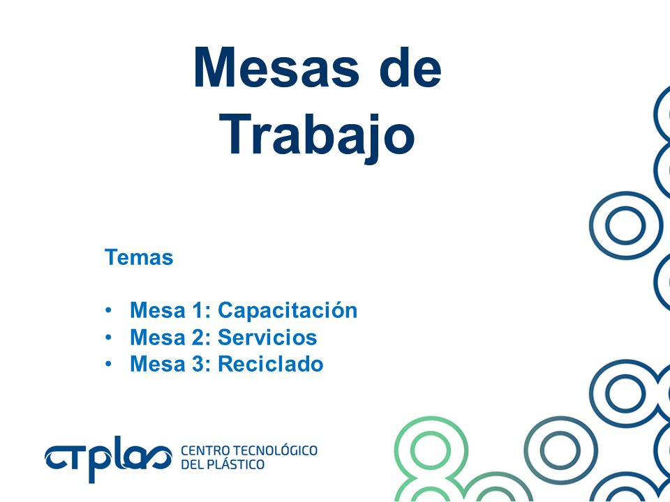 Mesas de Trabajo Temas Mesa 1: Capacitación Mesa 2: Servicios