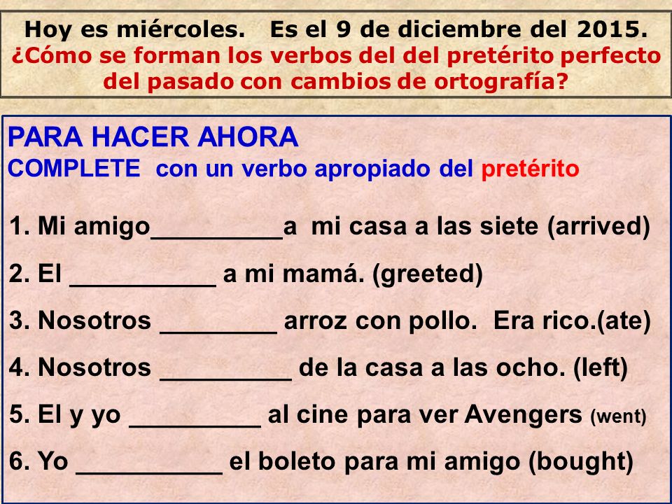 Hoy es miércoles. Es el 9 de diciembre del 2015.