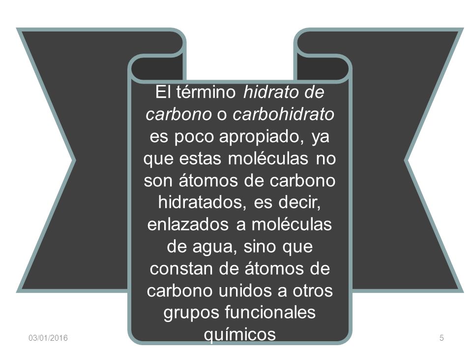 El término hidrato de carbono o carbohidrato es poco apropiado, ya que estas moléculas no son átomos de carbono hidratados, es decir, enlazados a moléculas de agua, sino que constan de átomos de carbono unidos a otros grupos funcionales químicos