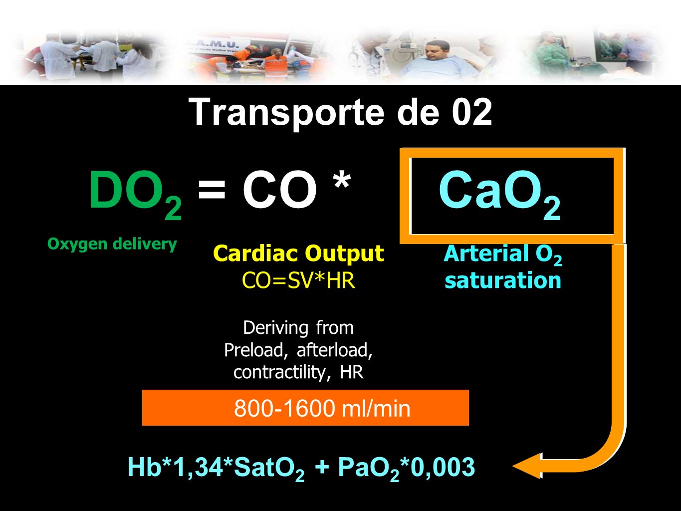 DO2 = CO * CaO2 Transporte de 02 Hb*1,34*SatO2 + PaO2*0,003
