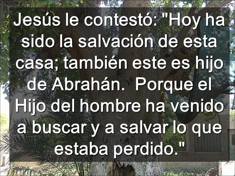 Jesús le contestó: Hoy ha sido la salvación de esta casa; también este es hijo de Abrahán.