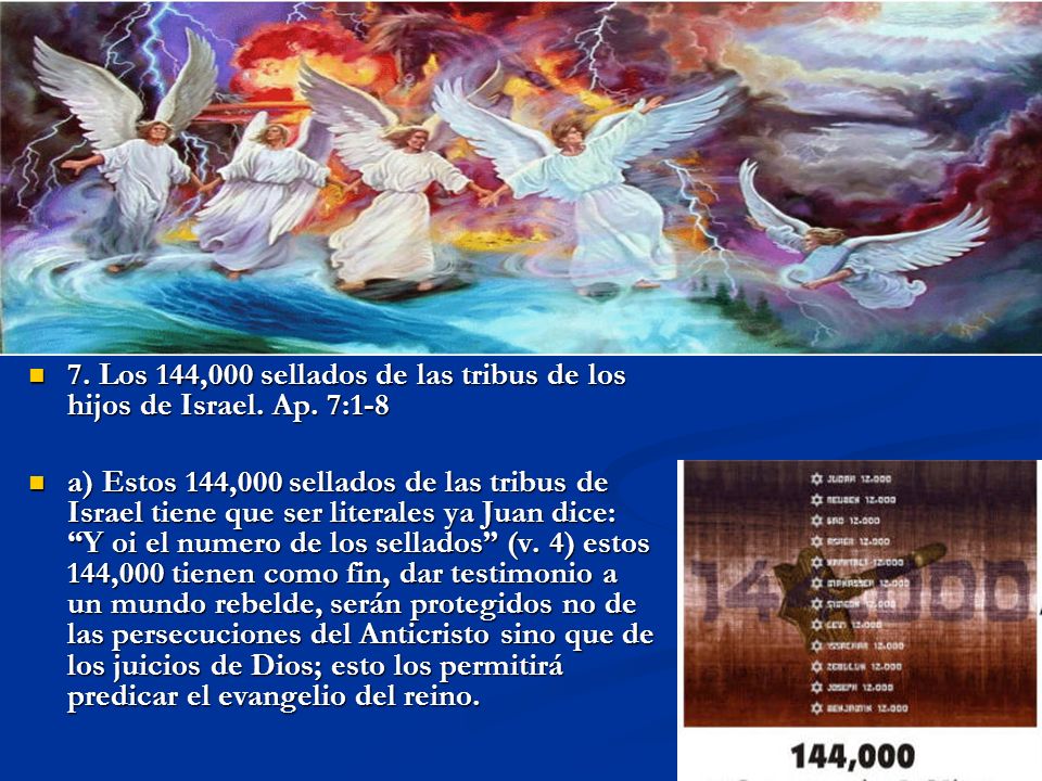 7. Los 144,000 sellados de las tribus de los hijos de Israel. Ap. 7:1-8