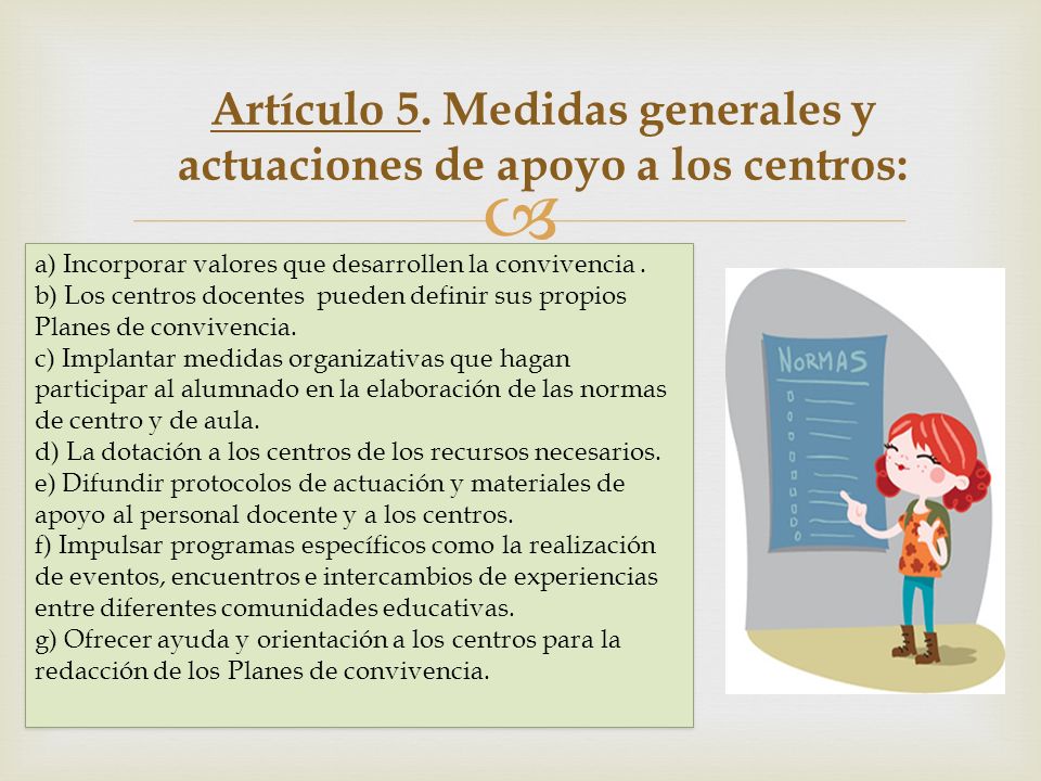 Artículo 5. Medidas generales y actuaciones de apoyo a los centros: