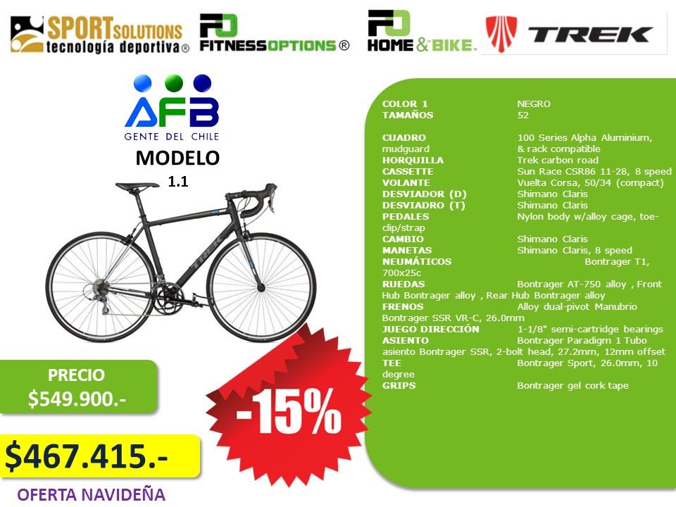 $ MODELO $ PRECIO OFERTA NAVIDEÑA 1.1 COLOR 1 NEGRO