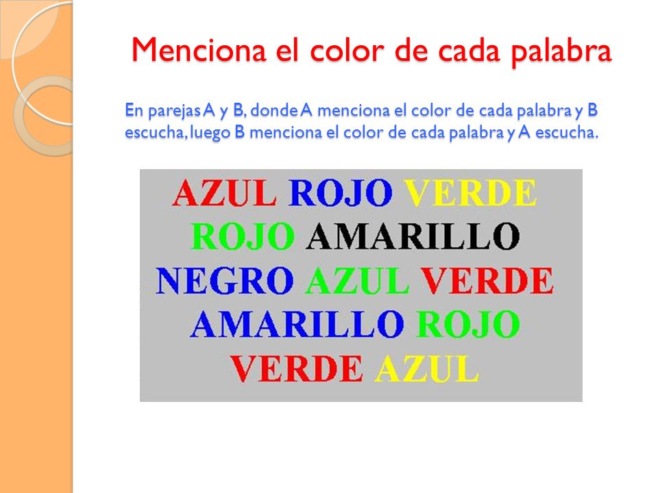 Menciona el color de cada palabra