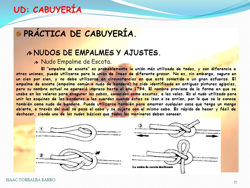 UD: CABUYERÍA PRÁCTICA DE CABUYERÍA. NUDOS DE EMPALMES Y AJUSTES.