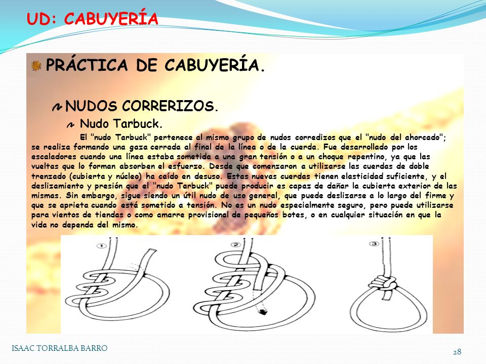 UD: CABUYERÍA PRÁCTICA DE CABUYERÍA. NUDOS CORRERIZOS. Nudo Tarbuck.