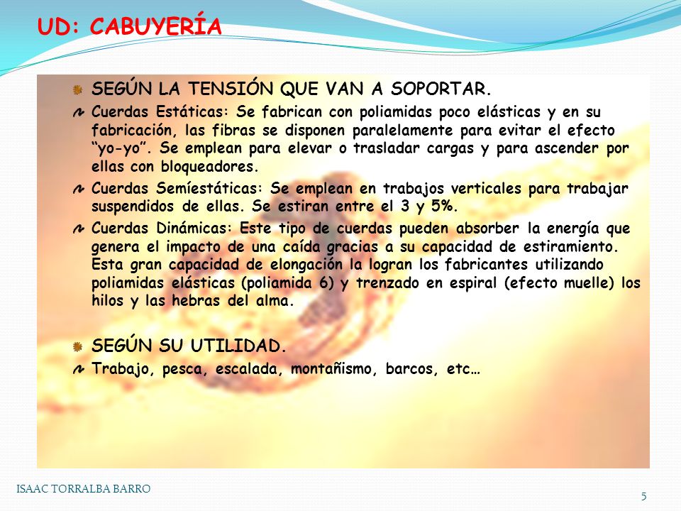 UD: CABUYERÍA SEGÚN LA TENSIÓN QUE VAN A SOPORTAR. SEGÚN SU UTILIDAD.