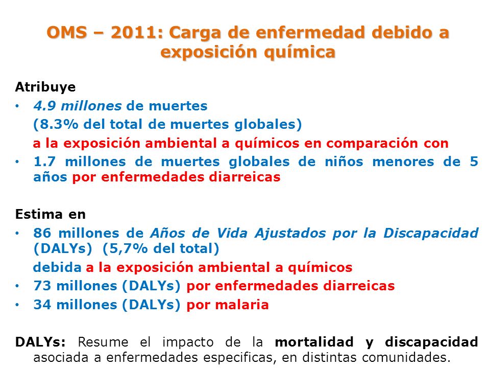 OMS – 2011: Carga de enfermedad debido a exposición química