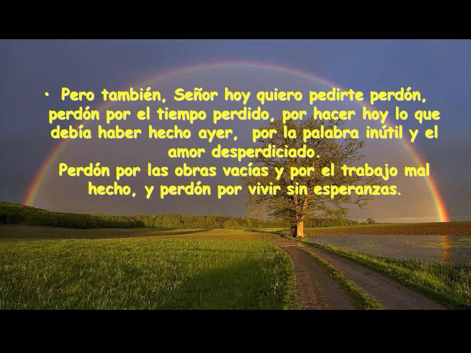 Pero también, Señor hoy quiero pedirte perdón, perdón por el tiempo perdido, por hacer hoy lo que debía haber hecho ayer, por la palabra inútil y el amor desperdiciado.