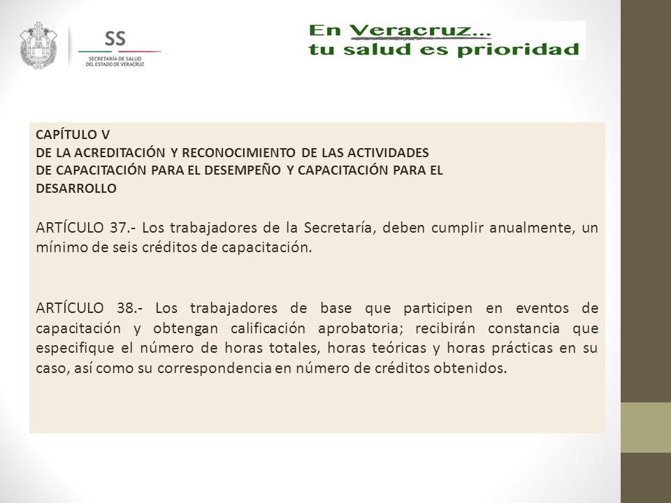 CAPÍTULO V DE LA ACREDITACIÓN Y RECONOCIMIENTO DE LAS ACTIVIDADES. DE CAPACITACIÓN PARA EL DESEMPEÑO Y CAPACITACIÓN PARA EL.