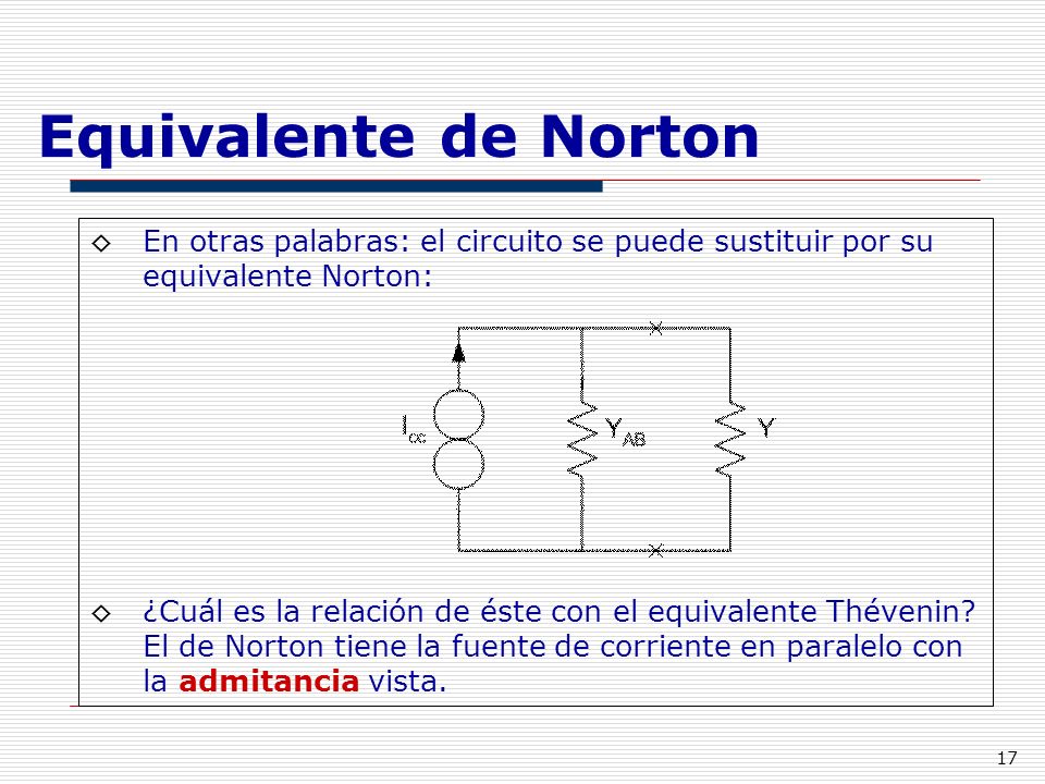 Equivalente de Norton En otras palabras: el circuito se puede sustituir por su equivalente Norton: