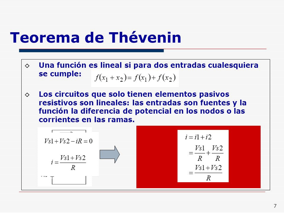 Teorema de Thévenin Una función es lineal si para dos entradas cualesquiera se cumple: