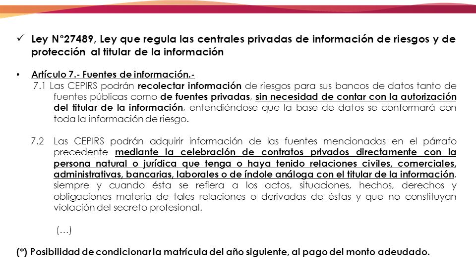 Ley N°27489, Ley que regula las centrales privadas de información de riesgos y de protección al titular de la información