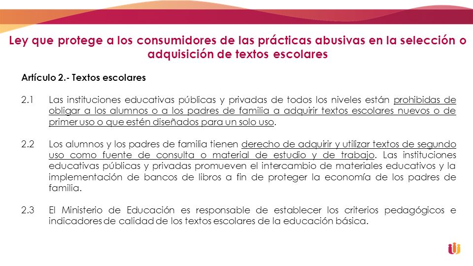 Ley que protege a los consumidores de las prácticas abusivas en la selección o adquisición de textos escolares