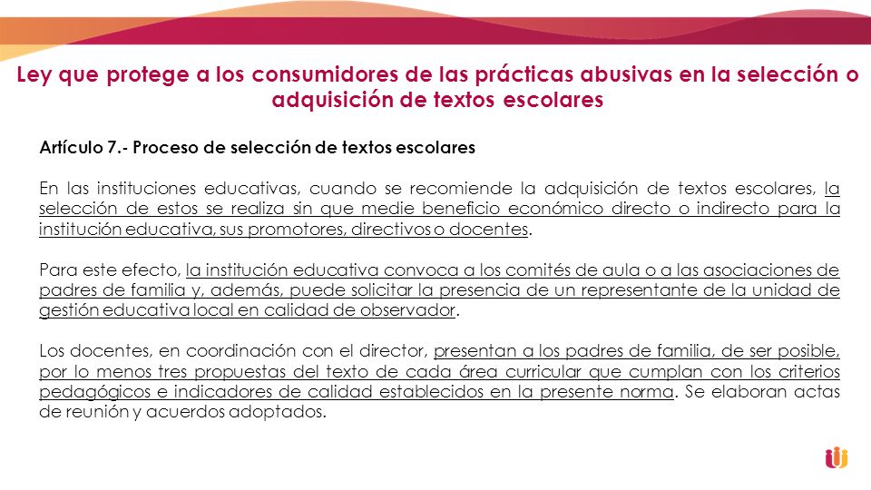 Ley que protege a los consumidores de las prácticas abusivas en la selección o adquisición de textos escolares