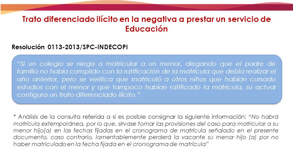 Trato diferenciado ilícito en la negativa a prestar un servicio de Educación