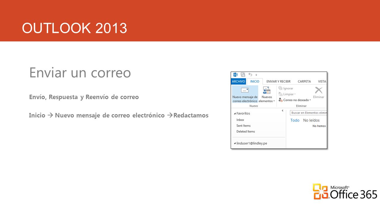 OUTLOOK 2013 Enviar un correo Envío, Respuesta y Reenvío de correo