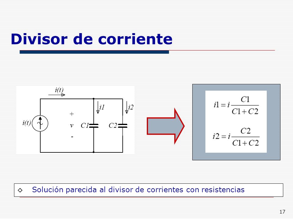Divisor de corriente Solución parecida al divisor de corrientes con resistencias