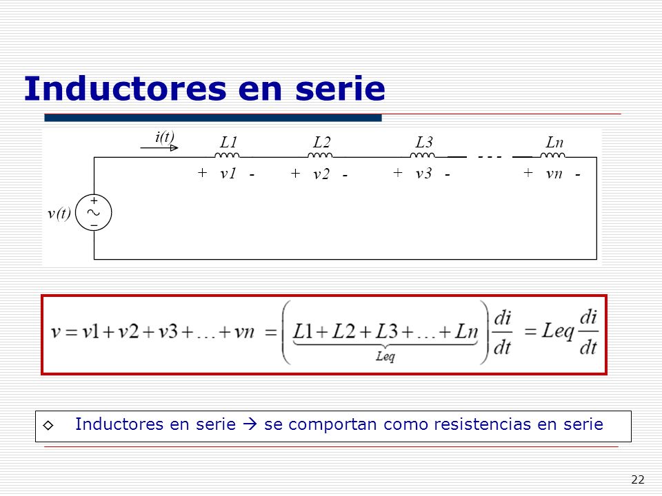 Inductores en serie Inductores en serie  se comportan como resistencias en serie
