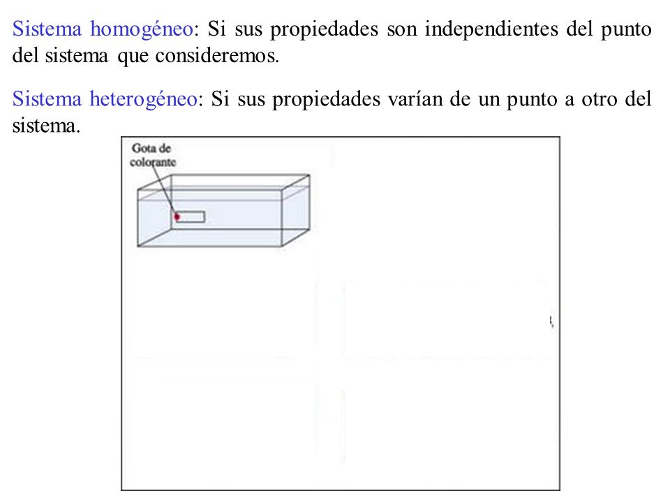 Sistema homogéneo: Si sus propiedades son independientes del punto del sistema que consideremos.