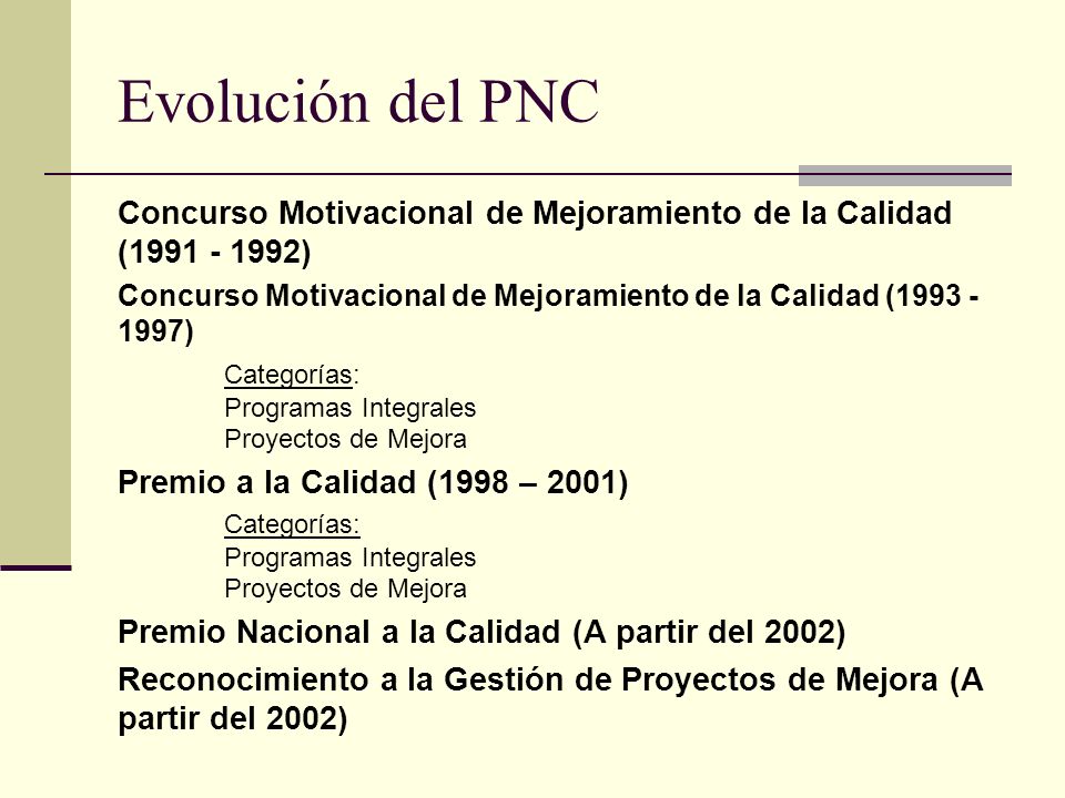Evolución del PNC Concurso Motivacional de Mejoramiento de la Calidad ( )
