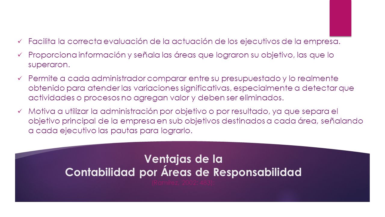 Facilita la correcta evaluación de la actuación de los ejecutivos de la empresa.