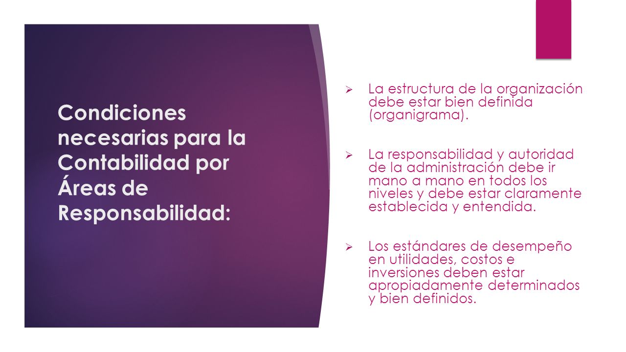 Condiciones necesarias para la Contabilidad por Áreas de Responsabilidad: