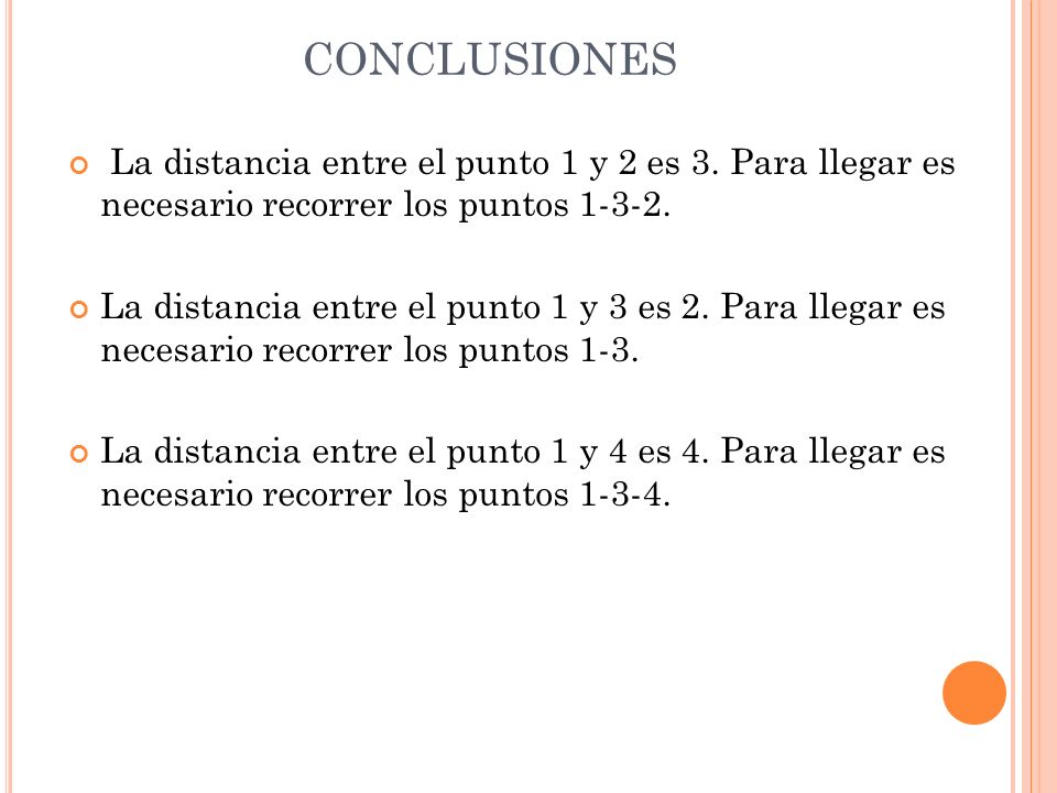 CONCLUSIONES La distancia entre el punto 1 y 2 es 3. Para llegar es necesario recorrer los puntos