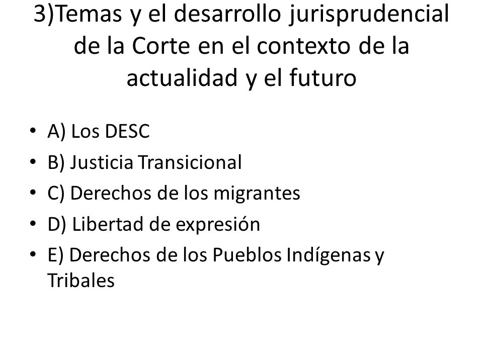 3)Temas y el desarrollo jurisprudencial de la Corte en el contexto de la actualidad y el futuro